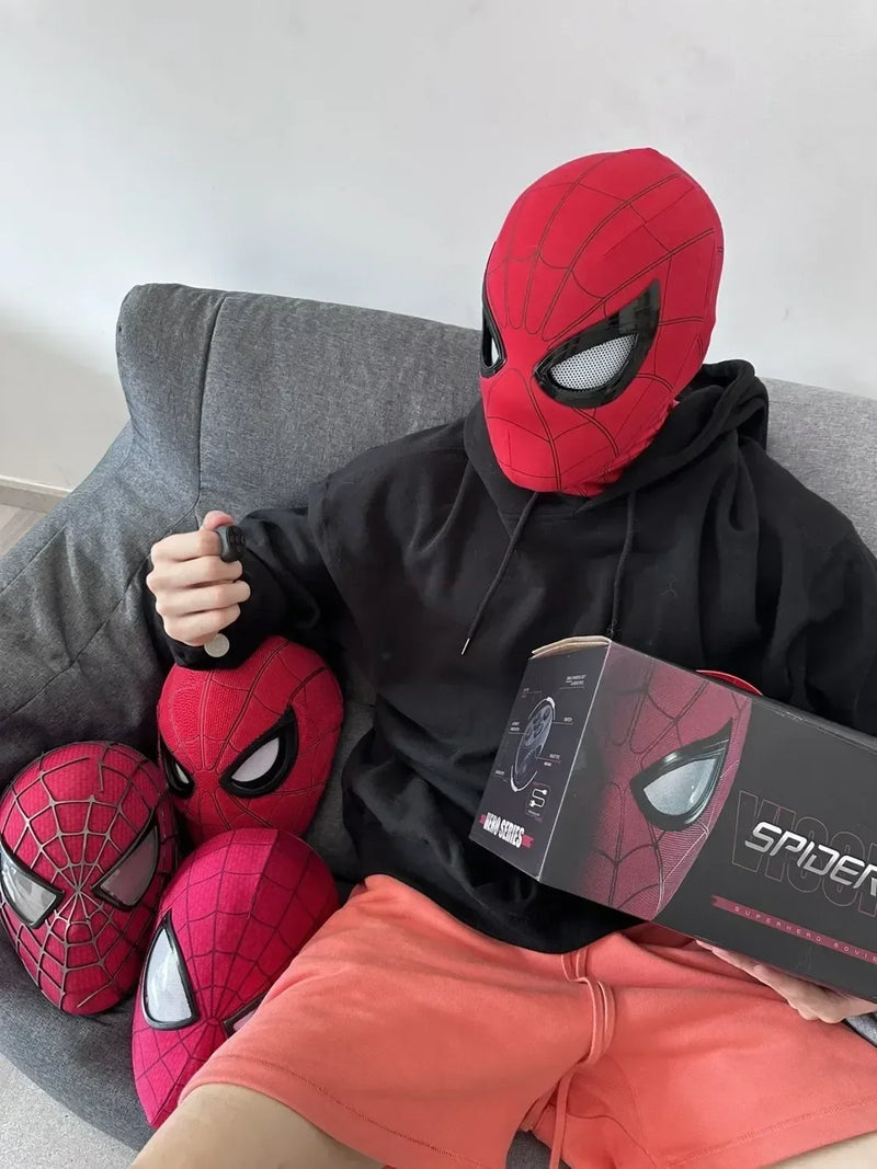 Homem Aranha Máscara Cosplay com Olhos Moventes, Mascara Homem-Aranha, Máscara Eletrônica, Brinquedos Elásticos, Controle Remoto, Adultos, Presente Kids, 1:1