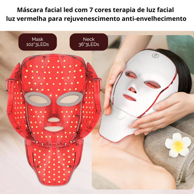 Máscara facial led com 7 cores terapia de luz facial   luz vermelha para rejuvenescimento anti-envelhecimento