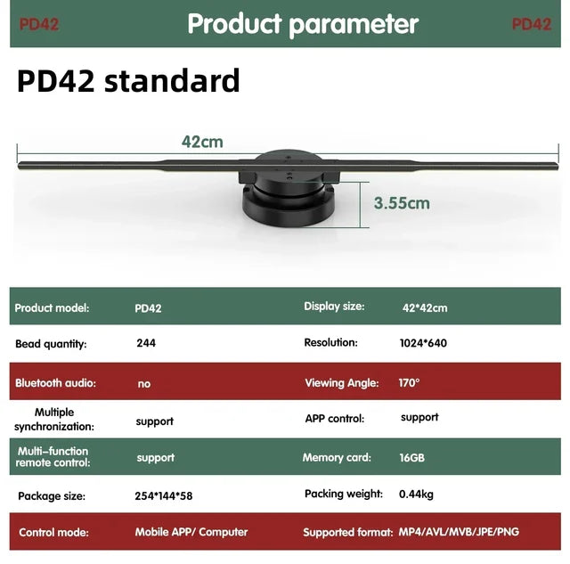 3D ventilador holograma projetor, display wi-fi, publicidade logotipo luz, LED sinal lâmpada holográfica, projetores tridimensionais, 42-100cm
