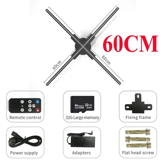 3D ventilador holograma projetor, display wi-fi, publicidade logotipo luz, LED sinal lâmpada holográfica, projetores tridimensionais, 42-100cm