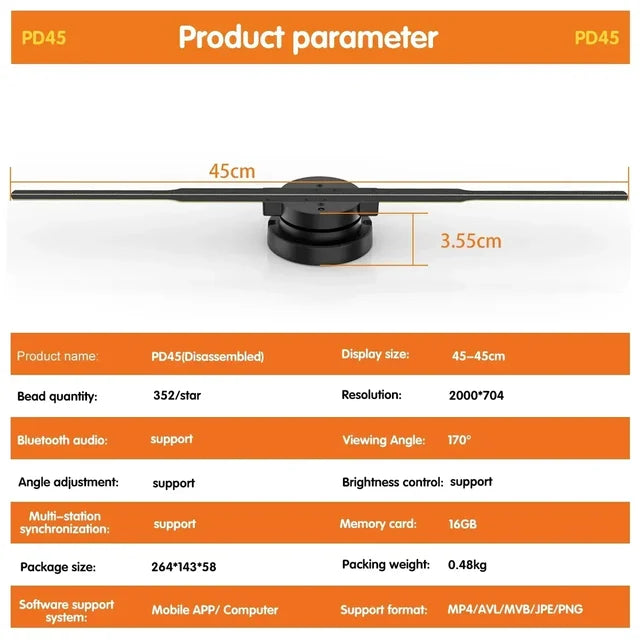 3D ventilador holograma projetor, display wi-fi, publicidade logotipo luz, LED sinal lâmpada holográfica, projetores tridimensionais, 42-100cm
